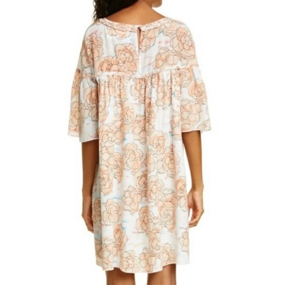 DYVNA Silk Watercolor Floral Print Short Sleeve Shift Dress Size 12 Dainty Flowy - Picture 16 of 16